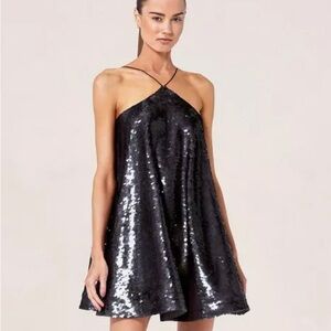 ALEXIS Shana Mini Dress Black Sequin Halter Dress